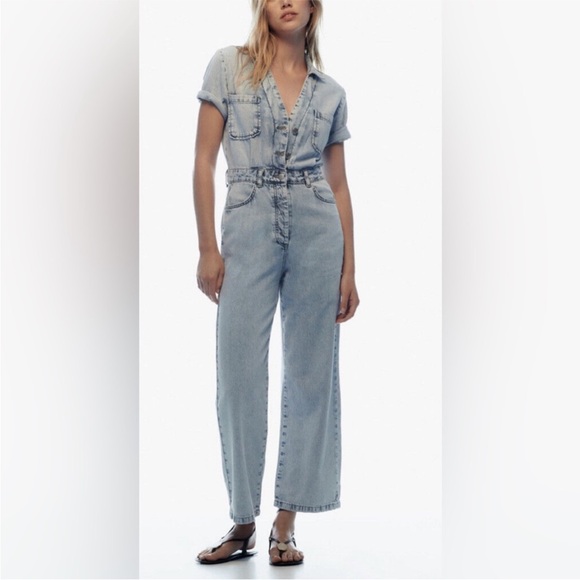 Zara Light Blue Denim Jumpsuit - Picture 7 of 14